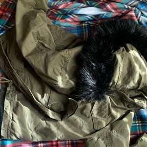 Cotton American Eagle  Canvas Khaki Jacket With Removable Hood